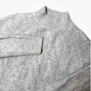 J Crew Womens M Alpaca Blend Cable Knit Mock Neck‎ Sweater Gray Cozy Soft Chunky